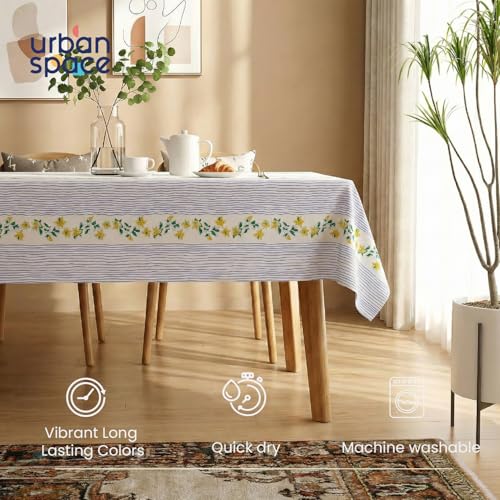 Image of Urban Space Table Cover for Dining 4 Seater, Water, Dust and Stain Resistant Dining Table Cloth for 4 Seater, Anti Skid Cover Cloth for Center Table, Home Decor (Vine Lines Blue- 52 inchx72 inch)