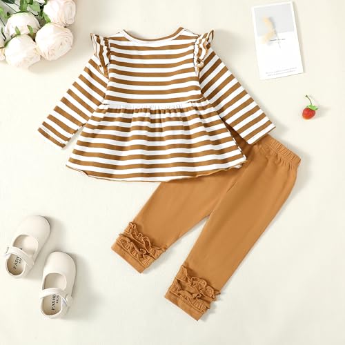 Image of Newborn Baby Girl Clothes Toddler Girl Outfits Ruffle Long Sleeve Tops Pants with Hats and Headband Fall Summer Clothes Sets