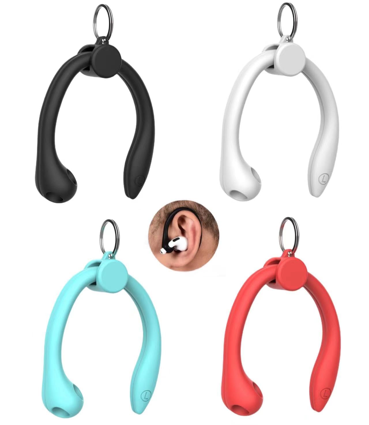 AzoneeAnti-Lost Ear Hooks For AirPods, Anti-Slip Comfortable Fit Ear Hooks, Unique Left & Right Design, for AirPods Pro 2 & 1, for AirPods 3 & 2 & 1, Earbuds Accessories (4 Pairs, 4 Colors)