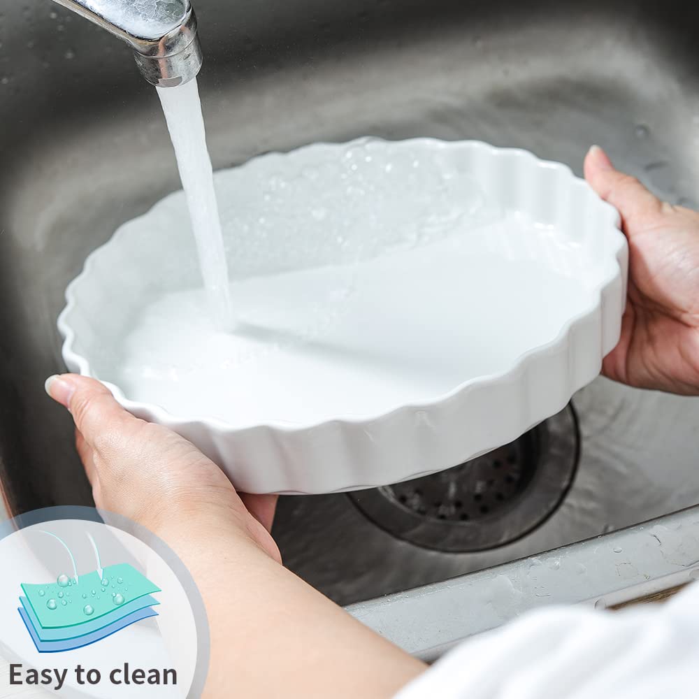 KOOV Porcelain 11 Inches Tart Pan, Round Quiche Pan, Nonstick Quiche Baking Dish, Fluted Tart Pan for Chicken Pie, Cheesecake, 11 Inches and 9 Inches Set of 2 (White)