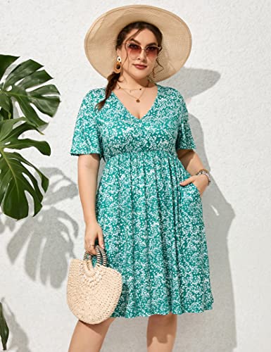 Image of ShopWonder Plus Size Dress Women's V Neck A-Line Knee Length Wrap Swing Dresses Plus Size A Line Party Mini Dress