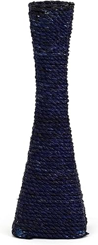 Miniatura 5 de Leewadee Jarrón grande de piso soporte para flores hecho a mano de bambú y basta, sofisticado embudo para ramas decorativas, 16 pulgadas, marrón y