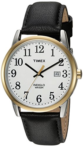 Timex Men's 'Easy Reader' Quartz Brass and Leather Casual Watch, Color:Black (Model: TW2R300009J)
