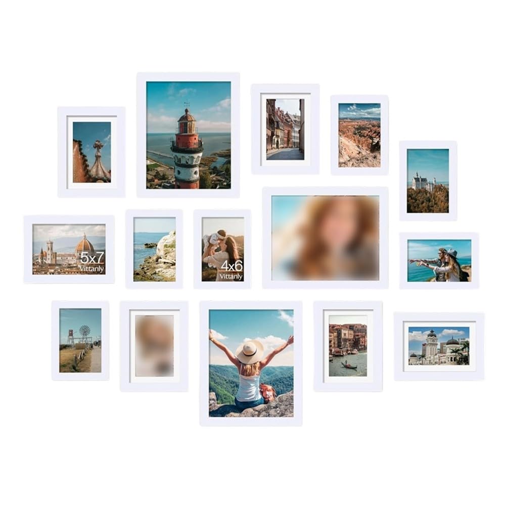 Lot de 15 cadres muraux en noir et blanc, cadre photo mat acide pour souvenirs de famille, compatible avec photos de 8 x 10 cm, 5 x 7 cm, 4 x 6 cm