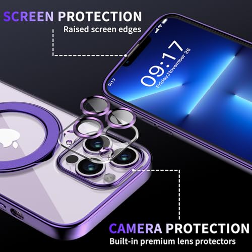 Image of Magnetic for iPhone 13 Pro Max Case with Invisible Stand[Compatible with MagSafe][Full Camera Lens Protector][Military Drop Protection] Shockproof Not Yellowing Clear Slim Soft for Women Men