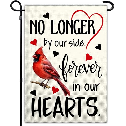 Forever In Our Hearts Cardinal Garden Flag for Outside 12x18 Memorial Day Garden Flag for Outdoor Indoor House Yard Patriotic Decor