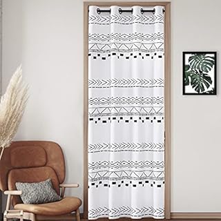 Boho Curtains for Bedroom Closet Door/Doorway Privacy Temporary Window Drapes Cotton Ethnic Geometric Print Patterned Design Semi Blackout Curtains for Girls Dorm/Nursery Farmhouse Decor,Black White