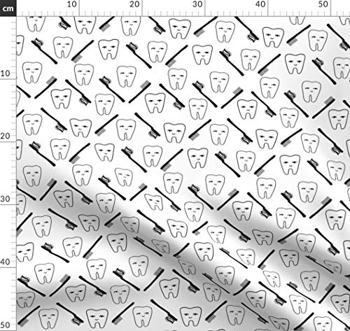 Zahn, Zähne, Zahnbürste, Zahnarzt, Schwarz Und Weiß Stoffe - Individuell Bedruckt von Spoonflower - Design von Andrea Lauren Gedruckt auf