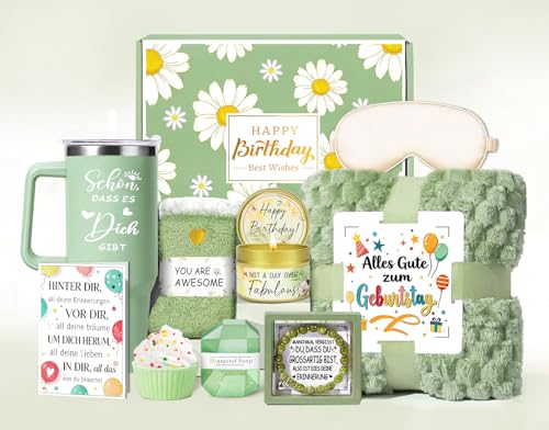 Geschenkset Frauen Geburtstag mit 40 OZ Edelstahl Weinbecher & Kuscheldecke