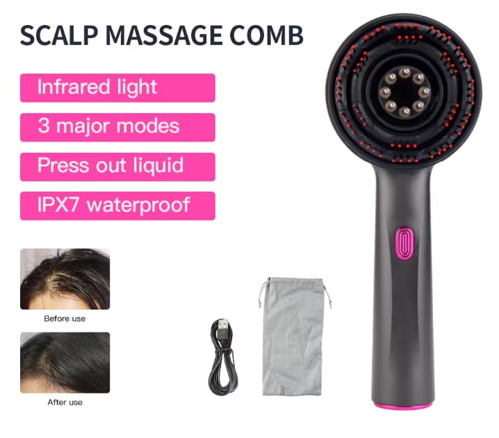 Pettine per massaggio a vibrazione elettrica terapia della luce rossa massaggio per la crescita dei capelli spazzola per cuoio capelluto applicatore di olio liquido