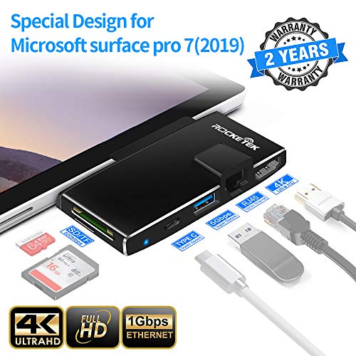 Surface Pro 7 Hub Docking Station, Rocketek 6-in-1 Hub Expansion with TF/SD Card