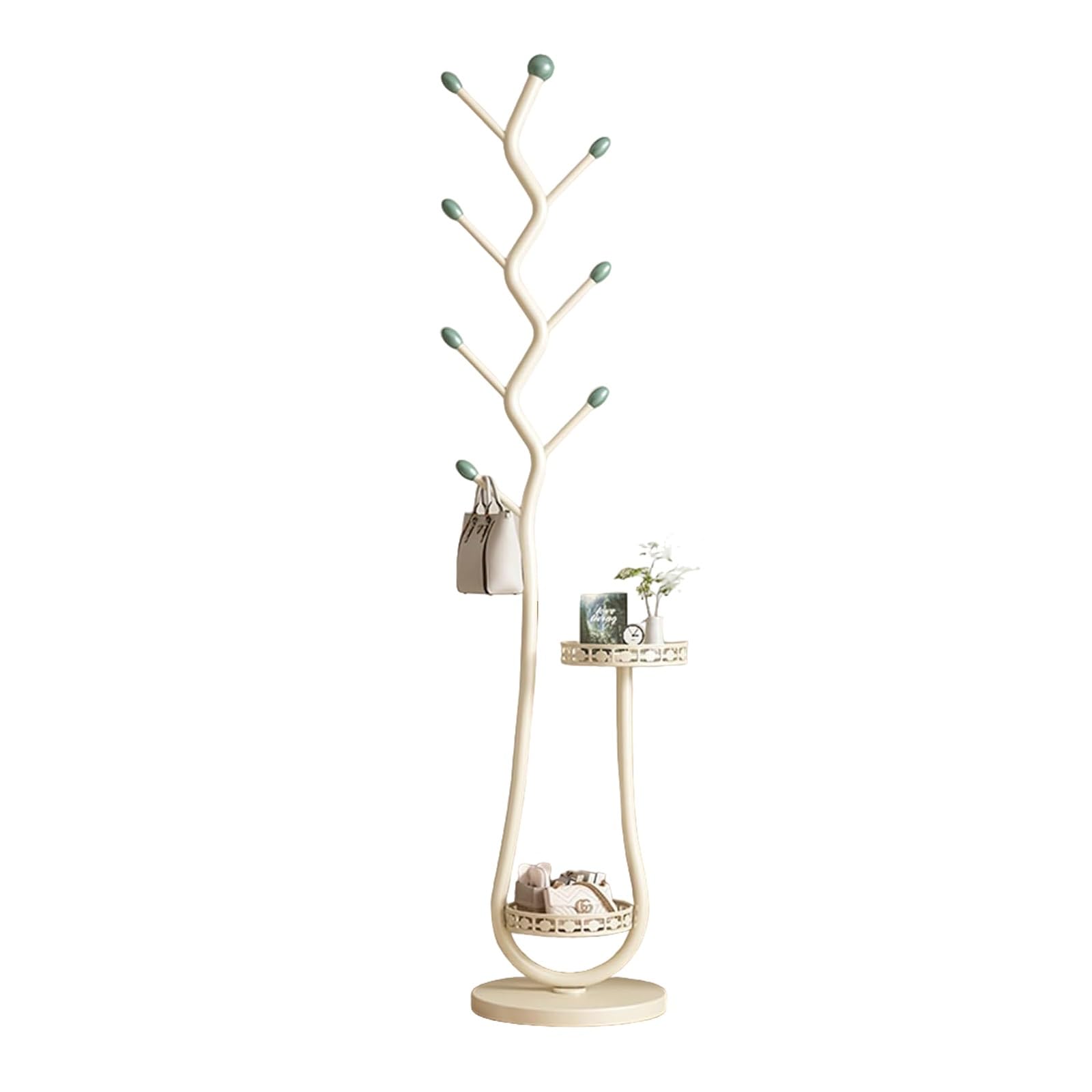FGXHHS Stylish Free-Standing Metal Coat Rack with Storage Basket - Elegant Entryway for Home & Office, Space-Saving Design, Functional