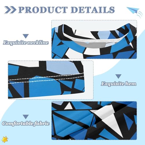 ALAZA Kids Rash Guard Boys Toddler Swim Shirts Short Sleeve Blue White Geometric Shard UPF 50+ 3T3