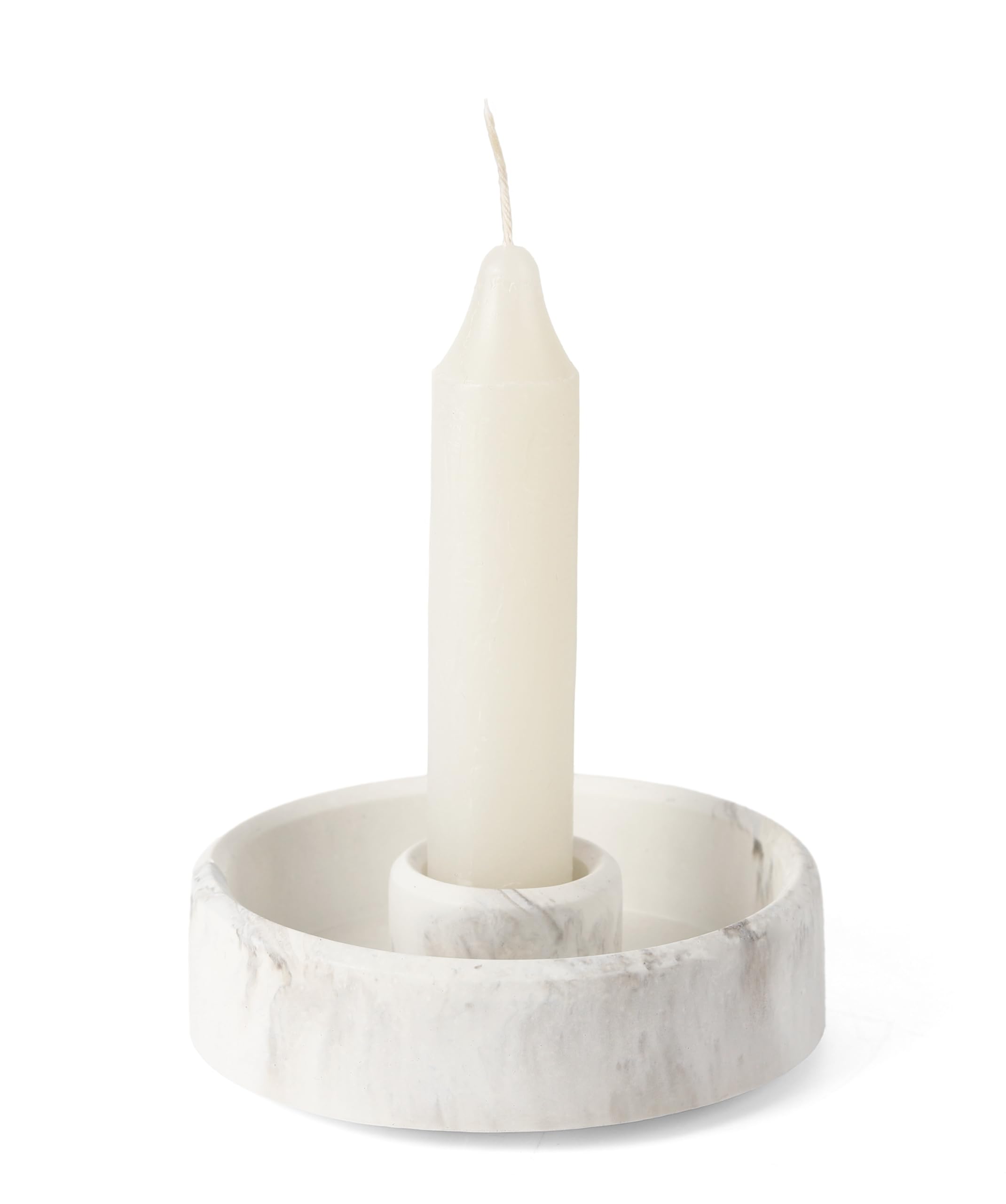 Toros Store Marble Candlestick Holder - Taper Candle Holders, Candle Tray For Tall Candle Sticks, Vintage Chime Boho Candles Small Dish, Concrete Farmhouse Holders For Tapered Candles Sticks Decor (Marble)
