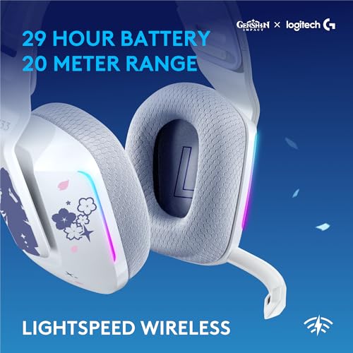 Image of Logitech G733 Lightspeed RGB Wireless Gaming Headset with Suspension Headband, Kamisato Ayaka Special Edition, LIGHTSYNC RGB, Blue Voce mic Technology and PRO-G Audio Drivers