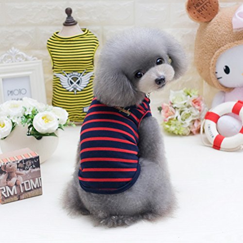 ZUNEA Gestreiftes Sommer-T-Shirt für Kleine Hunde Katzen Welpen Weiche Baumwolle Basic Tank-Top Chihuahua Weste Kleidung Atmungsaktiv Hunde-Sweatshirts für Haustiere Strandkleidung Camp-Shirt Rot XXL