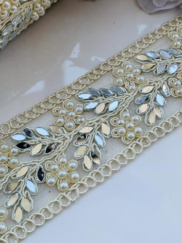 Bordure métallique dorée avec perles ruban miroir pour customisation
