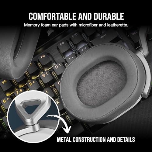 Image of Corsair HS65 Surround Wired Gaming On Ear Headset (Leatherette Memory Foam Ear Pads, Dolby Audio 7.1 Surround Sound on PC and Mac, SonarWorks SoundID Technology, Multi-Platform Compatibility) White