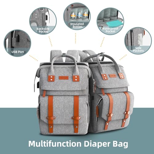 Image of ISMGN Diaper Bag Backpack with Changing Station, Large Diaper Bag, Baby Bag, Multifunctional Diaper Bag, Gray