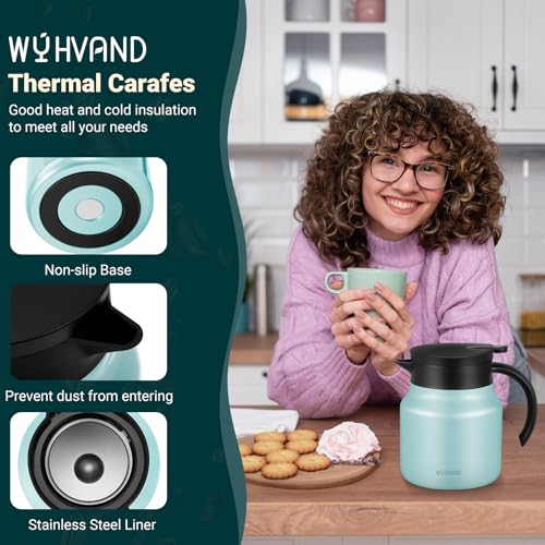 Image of Small Insulated Coffee Carafe, 27 oz, Keeps Hot for 12H, Blue | Thermal Carafe, One-Hand Pour, Leakproof Lid, Anti-Slip Base for Personal Use