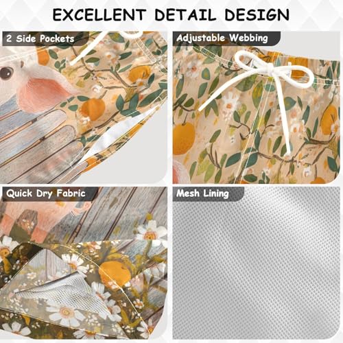 DOMIKING Orange Piggy Beige Boys' Pull On Swim Trunks Quick Dry Boardshorts with Mesh Lining for Kid Boy Toddler M3