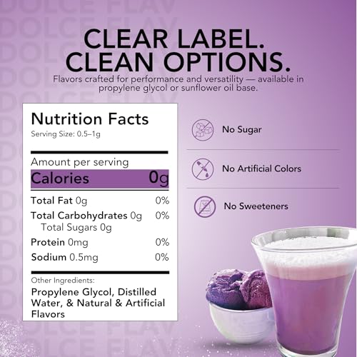 Image of Dolce Flav Clear Ube Extract - 8 Ounce Water-Soluble Multipurpose Flavoring Ideal for Ice Cream, Cookies, Boba, Coffee & Pastries - Purple Yam Flavoring - Perfect Kitchen Gift for Holidays