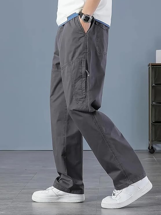 Image of Men Cargo Pants 100% Cotton | Relaxed Fit Utility Cargos for Men with 6 Pockets | Breathable Durable Fabric | Casual Streetwear Travel & Outdoor Pants