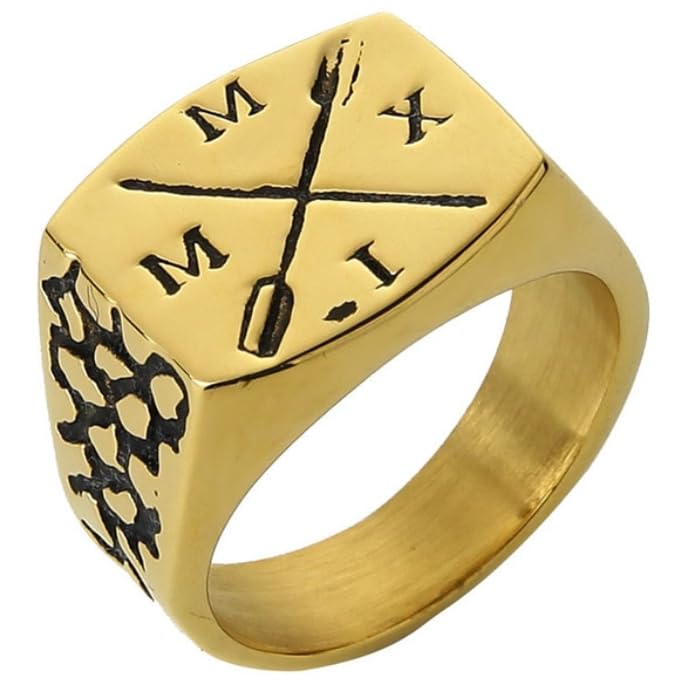 Chevalière en acier inoxydable or Mendes Arrow bague homme 21mm finition miroir