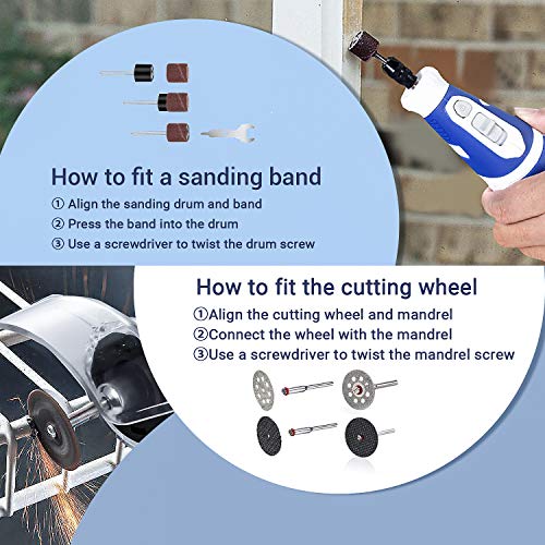 Cordless Rotary Tool, APEXFORGE 8V Power 2.0 Ah Li-ion Battery with 101 Accessories and Shield Attachment, Long Endurance Power- Perfect for Sanding, Grinding, Cutting and Engraving -M8