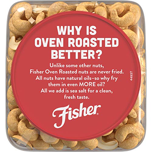 Image of Fisher Oven Roasted Never Fried Whole Cashews, 24 Ounces, Snacks for Adults, Made With Sea Salt, No Added Oils, Artificial Ingredients or Preservatives, Gluten Free, Vegan Protein, Bulk (Pack of 2)