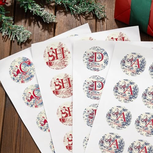 Image of 30pcs Personalized Christmas Stickers with Name, Custom Toile De Jouy Style Santa Claus Waterproof Christmas Gift Tags for Gift Box Holiday Decorations, Stockings, Party Favors