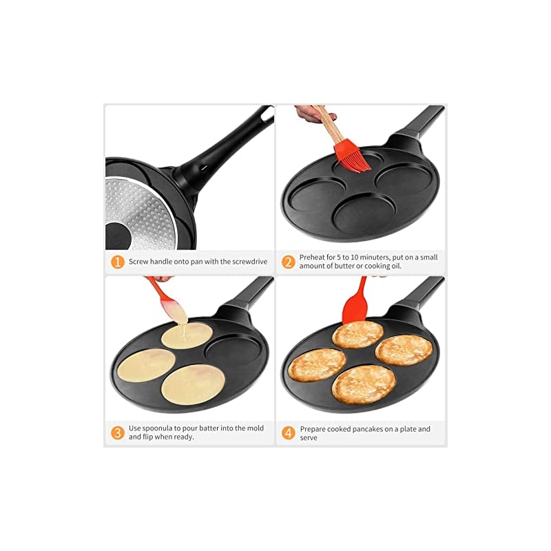 CAINFY Pancake Pan Nonstick-Suitable for All Stovetops & Induction Cooker, 10.5 Inch Mini Silver Dollar Grill Blini Griddle Crepe Pan, 4 Molds Cake Egg Skillet, 100% PFOA Free Coating - Image 4