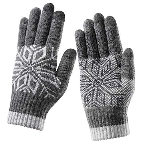 Guantes de Punto de Lana Tejida con Pantalla Táctil, Guantes de Invierno para Mujeres y Hombres Guantes Térmicos de Invierno para Esquí y Ciclismo, Unisex, Gris