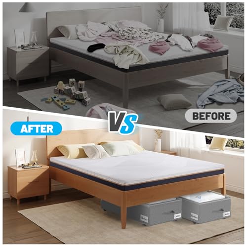 Image of Under Bed Storage with Wheels, 3-Pack 10 inch Height XXL 75L Rolling Storage Bins, Quick Assembly Underbed Shoe Storage Containers with Clear Lid & Label, Dorm Under Bed Drawers for Clothes, Shoes, Grey