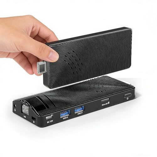 HEIGAOLAPC Mini PC Stick, Intel Celeron J3455 Quad Core, 4GB 64GB, Fanless, 4K Monitor, 1080P Video, Gigabit LAN, WiFi, USB 3.0, Win 10 Pro for Office Home School Conference Digital Signage