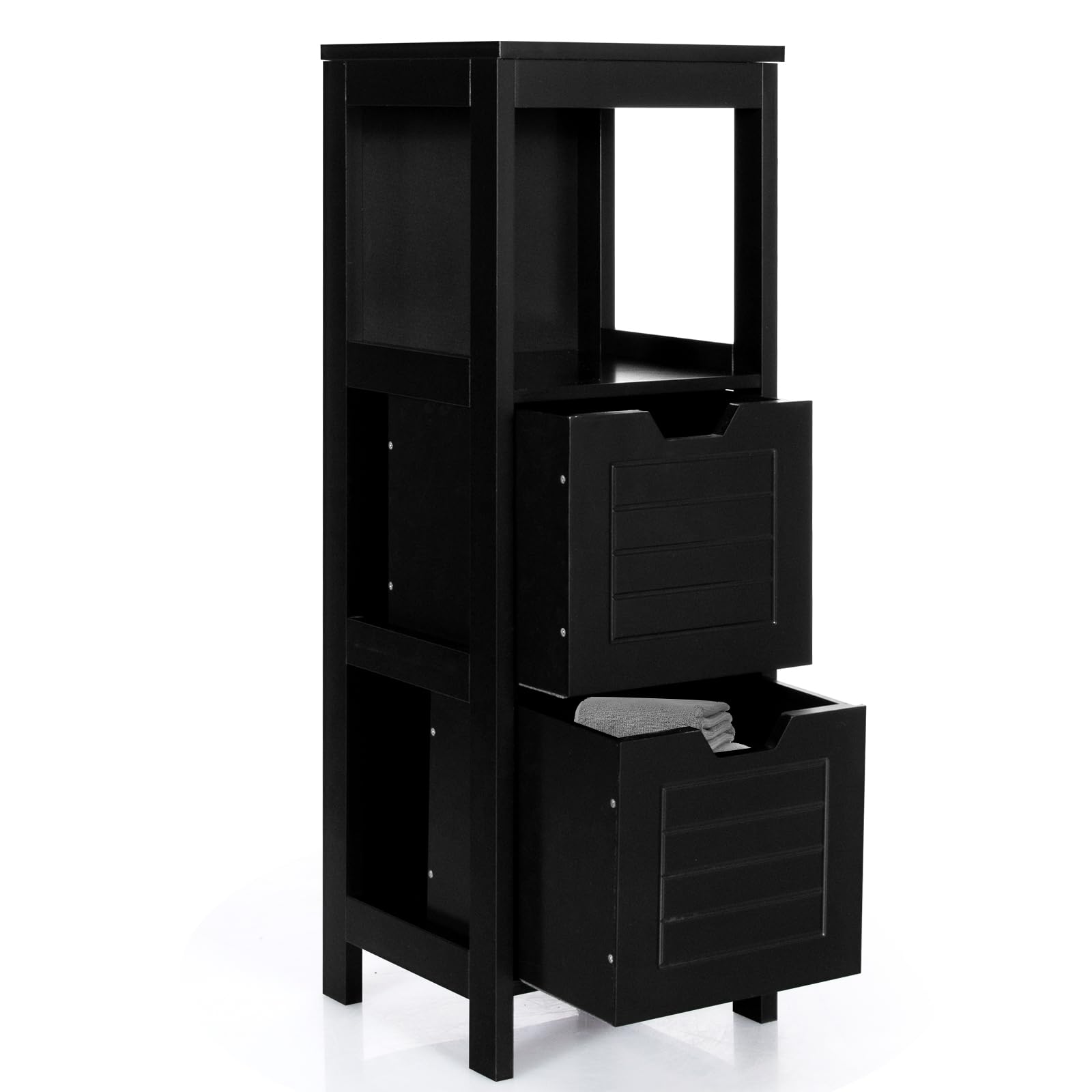 GIANTEX Badezimmerschrank, Schmaler Badeschrank mit 2 Schubladen, 30 x 30 x 89 cm, freistehender Schrank für Badezimmer & Wohnzimmer, Badkommode Aufbewahrungsschrank (Schwarz)