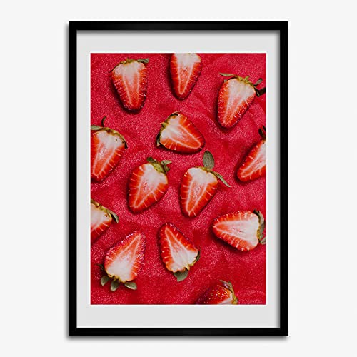 Affiche Décoratif Moderne Tulup 50x70 Cadre MDF Peinture Fraises et Cadre en Bois