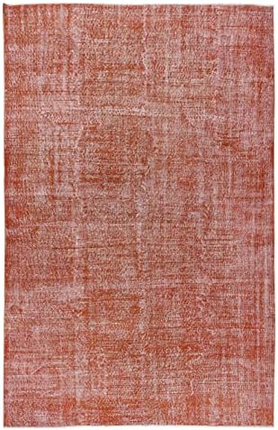 7.2x10.7 Ft Vintage Hand-Knotted Turkish Wool Area Rug Over-Dyed in Orange
