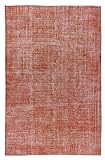 7.2x10.7 Ft Vintage Hand-Knotted Turkish Wool Area Rug Over-Dyed in Orange