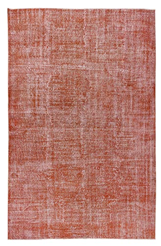 7.2X10.7 Ft Vintage Hand-Knotted Turkish Wool Area Rug Over-Dyed In Orange #TOP2