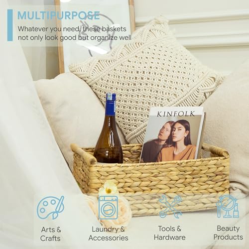 Vatima VN-BASKET-1-CHILD-L Hyacinth Large Wicker Basket 15.5X10.8X6.2 Inch - Rectangular, Wooden Handles, Shelf Organizer thumb #3