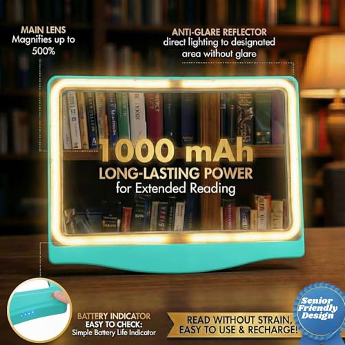 Image of MAGNIPROS 5X Rechargeable LED Page Magnifier, Large Anti-Glare Lens, Ultra Bright 3 Color Light Modes- Reduces Eye Strain for Small Print, Low Vision & Seniors