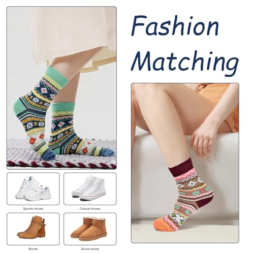 Image of YANGYANG 5 Pairs Winter Warm Thick Crew Knit Socks for Women, Christmas Gifts, Stocking Stuffers