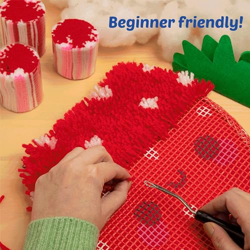 Image of LatchKits Strawberry Pillow - Latch Hook Kits for Kids, Arts and Crafts, Yarn Art, Kids Crafts, Toys for Girls, Birthday Gift for Girls, Easy to Follow Pattern, Hook Included, Craft Kits, Ages 6+