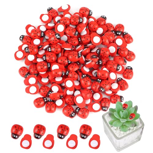 YiliYa 300 Piezas Mariquita de Madera Pegatinas,Mini Mariquitas de Madera Decoración Mariquitas Autoadhesivos para DIY Scrapbooking Decoración de Manualidades Fiestas