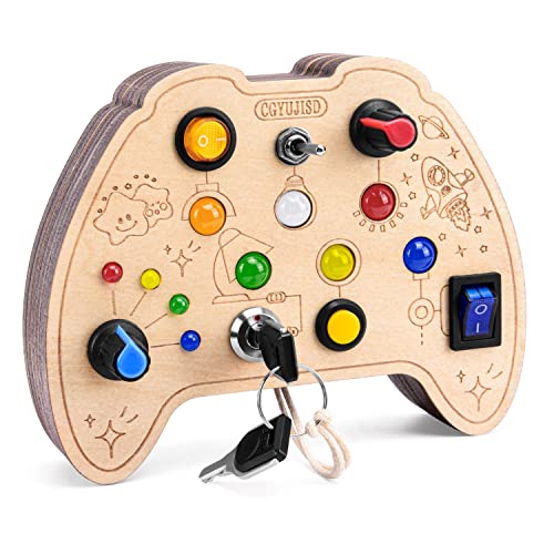 Image of CGYUJISD Busy Board with led Light,Switch Board,Montessori Toys for 1+ Years Old, Wooden Sensory Travel Toy for Toddlers 1-3.