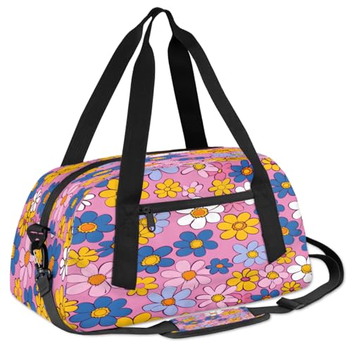 Abstract Hippie Flowers Kids Duffle Bag Boys Girls Small Sport Dance Gym Bag for Overnight Travel Weekender Carry On3