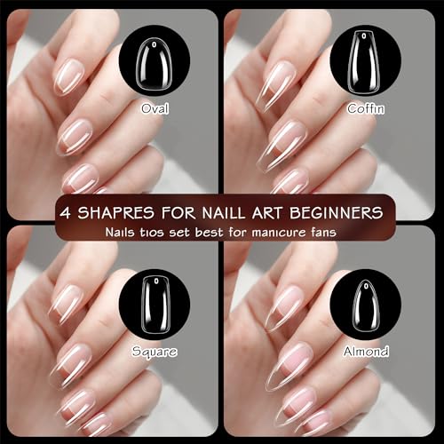 Ellewin 1000Pcs Nail Tips Clear False Nails Full Cover For Acrylic Nails Kit 10 Sizes 4 Shapes Long Almond Square Coffin Oval Pre-Shape For Salon Home Diy Gifts thumb #1