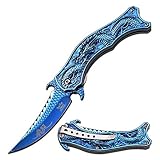Dark Side Ballistics Blades Spring Assisted Folding Pocket Knife Blue TiNite Coated Stainless Steel Blade and Handle, Dragon Theme, Pocket Clip, EDC, Fantasy, Collectible, DS-A019BL