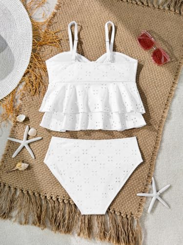 Image of SHENHE Girl's 2 Piece Tankini Swimsuit Ruffle Flounce Bathing Suit Eyelet Embroidery Swimwear
